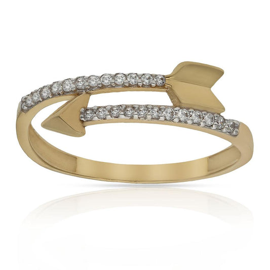 Anillo  de flecha en  100%  Oro de 18 Kl. con circonitas.