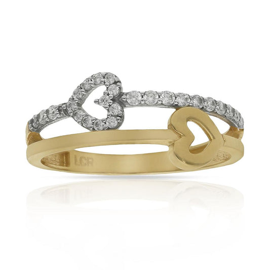 Anillo  corazones en 100% Oro de 18 Kl. con circonitas.