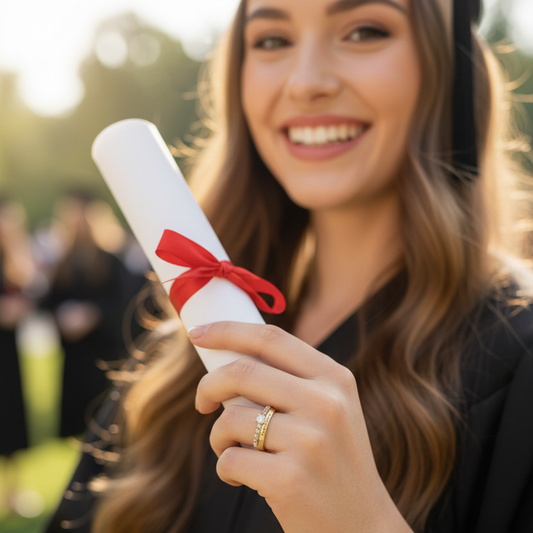 Anillo Personalizado Graduación  100%  en Oro de 18 Kl. con circonitas.