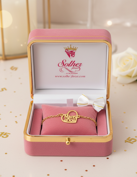 Pulsera Corazon Mis 15 Años Gold.