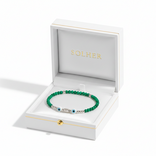 Pulsera Miyuki Verde Dos Ojos Turco Silver.