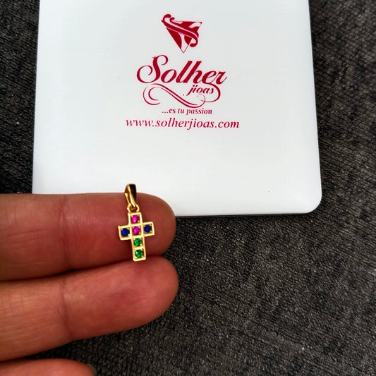 COLGANTE PLATA 925 CRUZ 10X8MM ZIRCONITA Multicolor BRILLO ORO