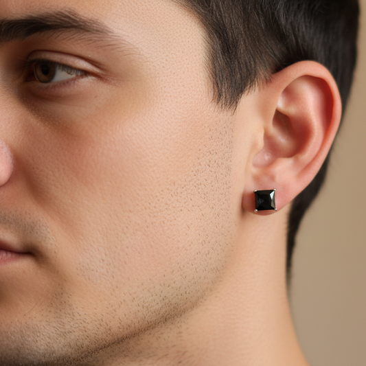 Pendientes Circón Onix corté cuadrado Silver