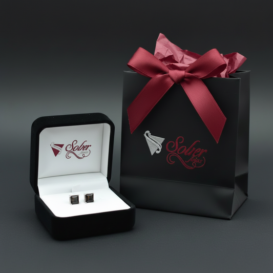 Pendientes Circón Onix corté cuadrado Silver