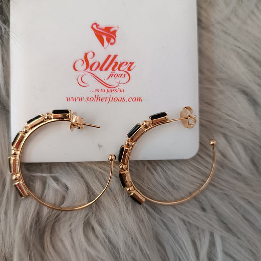 Argollas XL con piedra Onix Gold