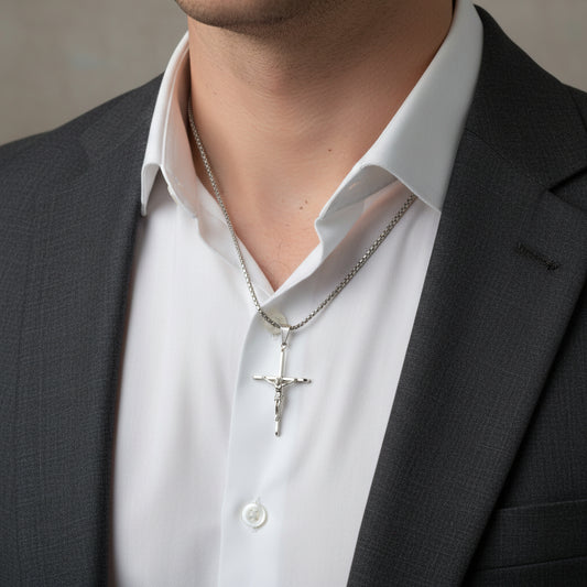 Cadena con colgante de Cristo crucificado M plata